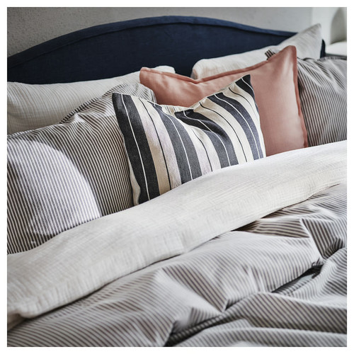 KORALLBUSKE Cushion cover, light beige/anthracite, 50x50 cm