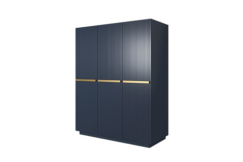 Wardrobe with Drawer Unit Nicole 150 cm, dark blue, gold handles