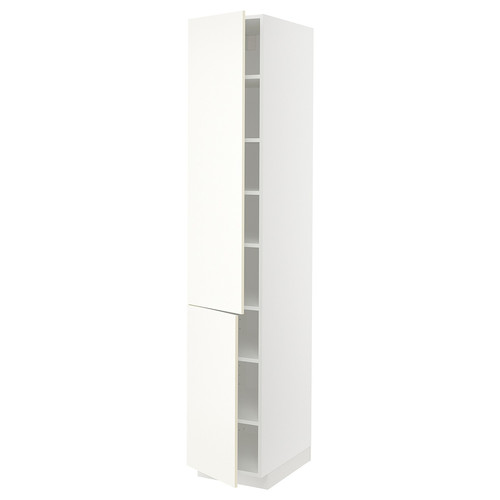 METOD High cabinet with shelves/2 doors, white/Vallstena white, 40x60x220 cm