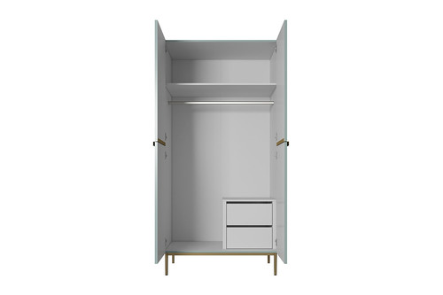 Wardrobe Nicole with Drawer Unit 100 cm, sage, gold legs