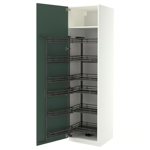 METOD High cabinet with pull-out larder, white/Aspudden dark grey-green, 60x60x220 cm