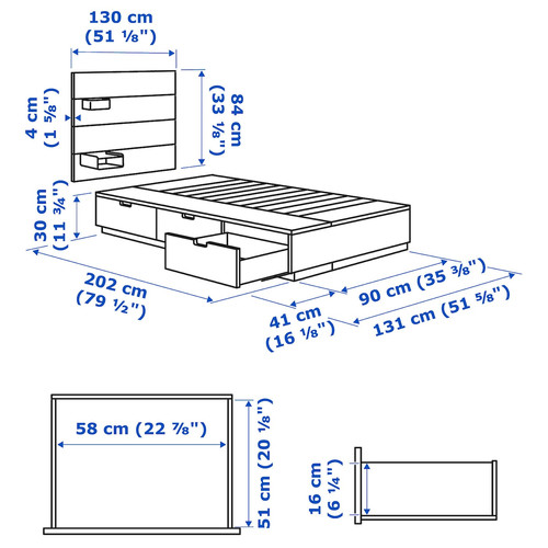 NORDLI Bed frame with storage and mattress, with headboard anthracite/Valevåg medium firm, 90x200 cm