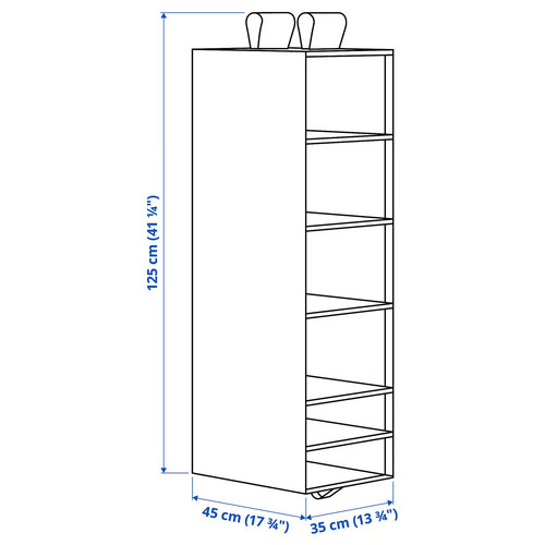 SKUBB Storage with 6 compartments, dark grey, 35x45x125 cm