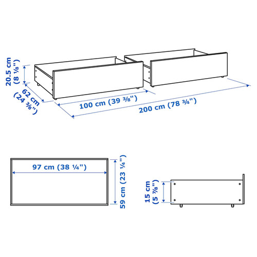 MALM Bed storage box for high bed frame, white, 2 pack (200 cm)
