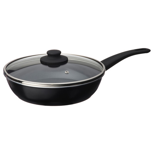 HEMLAGAD Sauté pan with lid, non-stick coating black, 26 cm