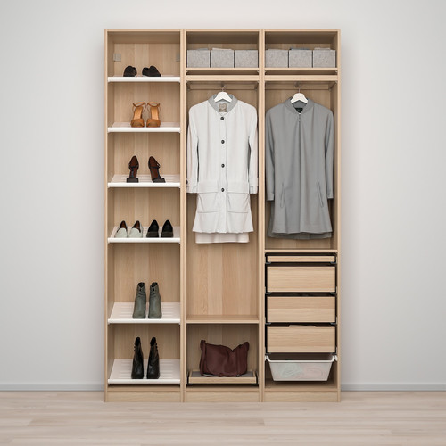 PAX / ÅHEIM Wardrobe combination, white stained oak effect/mirror glass, 150x38x236 cm