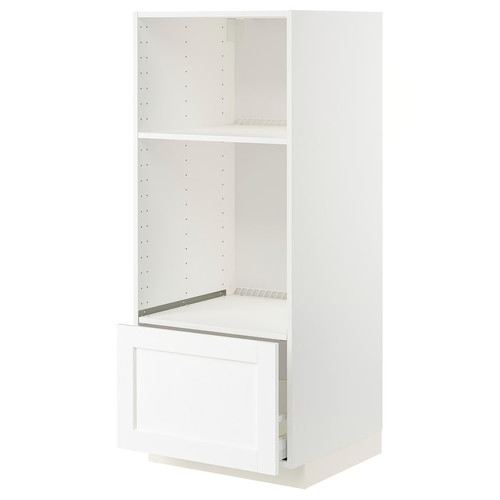 METOD / MAXIMERA High cab for oven/micro w drawer, white Enköping/white wood effect, 60x60x140 cm