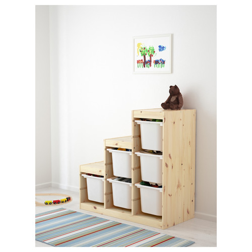 TROFAST Storage combination, light white stained pine, pink, 94x44x91 cm