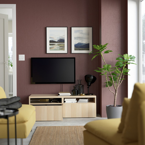 BESTÅ TV bench with drawers, white stained oak effect/Lappviken white stained oak effect, 120x42x39 cm