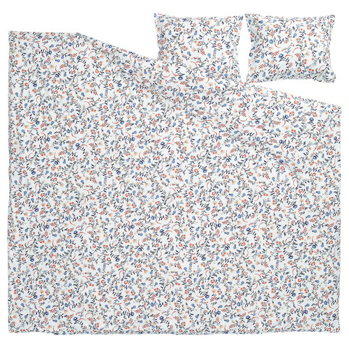 BRUDKRUSBÄR Duvet cover and 2 pillowcases, white multicolour/floral pattern, 200x200/50x60 cm
