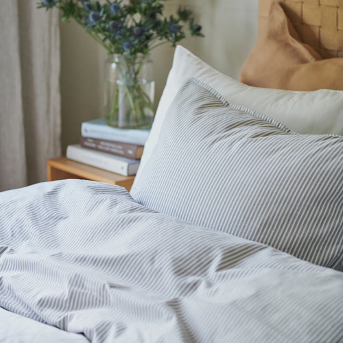 SOLFIBBLA Duvet cover and 2 pillowcases, grey white/stripe, 200x200/50x60 cm