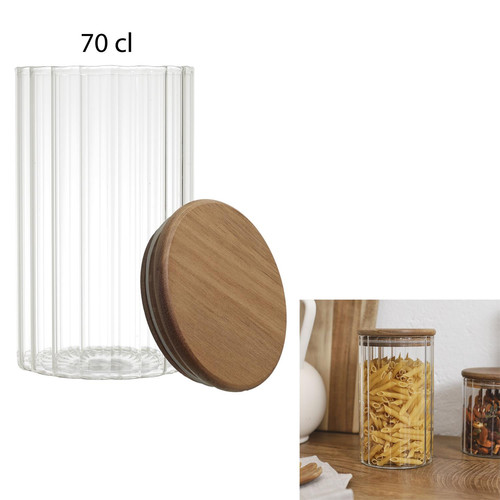 Glass Storage Jar, fluted, acacia lid