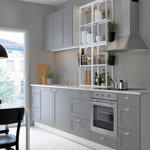 ENHET Kitchen, white, grey frame, 323x63.5x241 cm