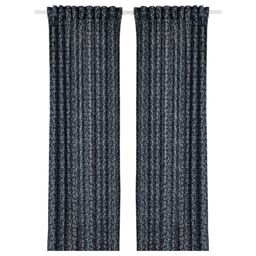 TRYSTÄVMAL Curtains, 1 pair, dark blue/white, 145x300 cm