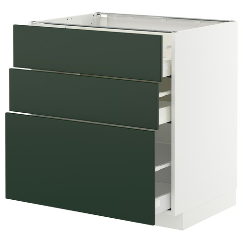 METOD / MAXIMERA Base cabinet with 3 drawers, white/Havstorp deep green, 80x60 cm