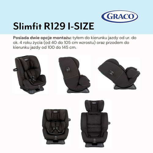 Graco 2in1 Convertible Car Seat SlimFit R129 Iron 40-145cm / 0-12y