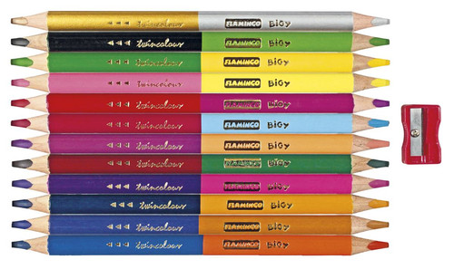 Flamingo Triangular Double-sided Coloured Pencils 24 Colours 12 Pencils