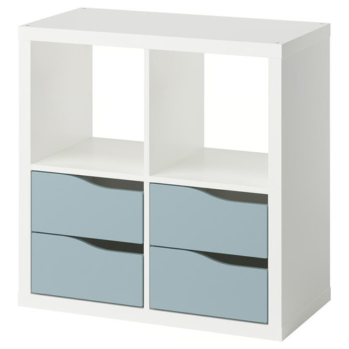 KALLAX Shelving unit, with 4 drawers white/light grey-blue wave shaped, 77x77 cm