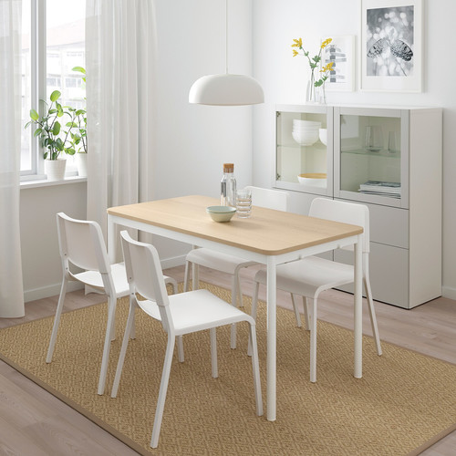 TOMMARYD / TEODORES Table and 4 chairs, oak white/white, 130x70 cm