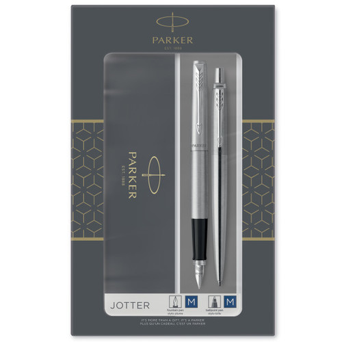 Parker Gift Set Jotter Steel CT - Fountain Pen & Ballpoint Pen