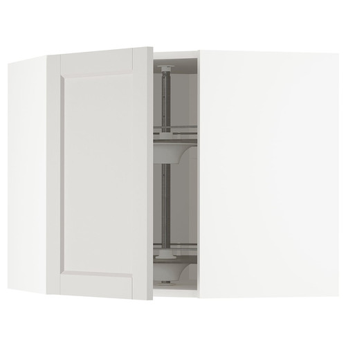 METOD Corner wall cabinet with carousel, white/Lerhyttan light grey, 68x60 cm