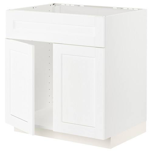 METOD Base cabinet f sink w 2 doors/front, white Enköping/white wood effect, 80x60 cm