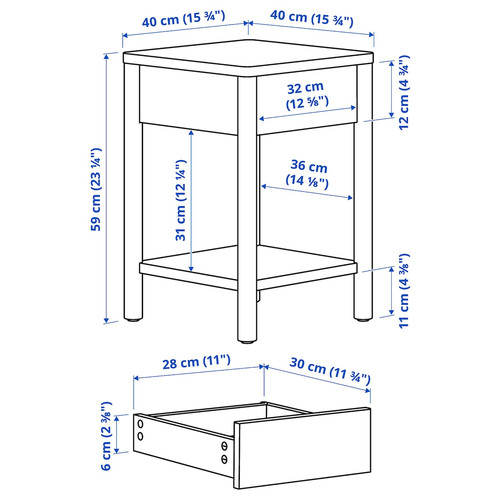 TONSTAD Bedroom furniture, set of 3, incl bed storage/off-white, Standard Double