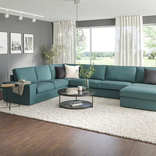 KIVIK Corner sofa, 6-seat w chaise longue, Kelinge grey-turquoise