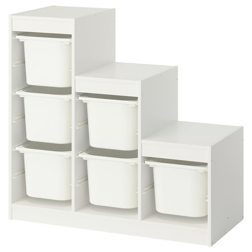 TROFAST Storage combination with boxes, white/white, 99x44x94 cm