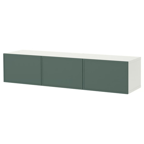 BESTÅ TV bench with doors, white/Krukmakare dark grey-green, 180x42x38 cm