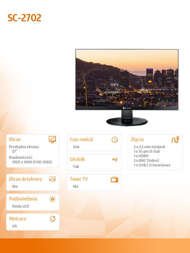 AG NEOVO 27" Monitor SC-2702 LED VA FHD HDMI VGA BNC 24/7