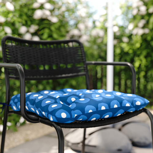 LÄCKÖ Chair with armrests, outdoor, dark grey/Klösan dark blue
