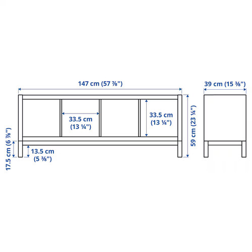 KALLAX Shelving unit with underframe, white stained oak effect/white, 147x59 cm