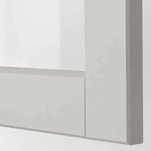 METOD Wall cabinet w shelves/2 glass drs, white/Lerhyttan light grey, 80x60 cm