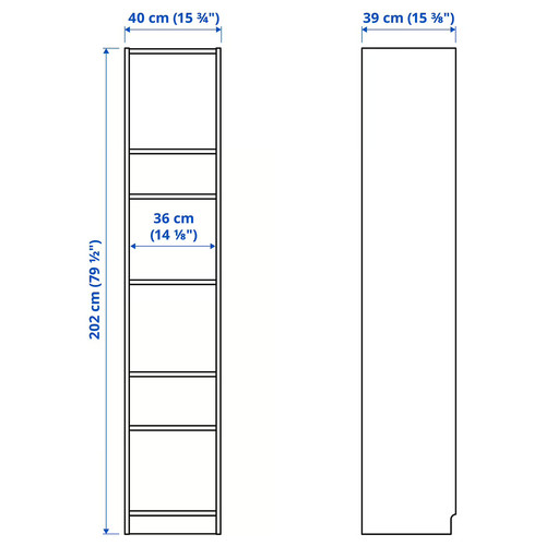 BILLY Bookcase, white, 40x40x202 cm