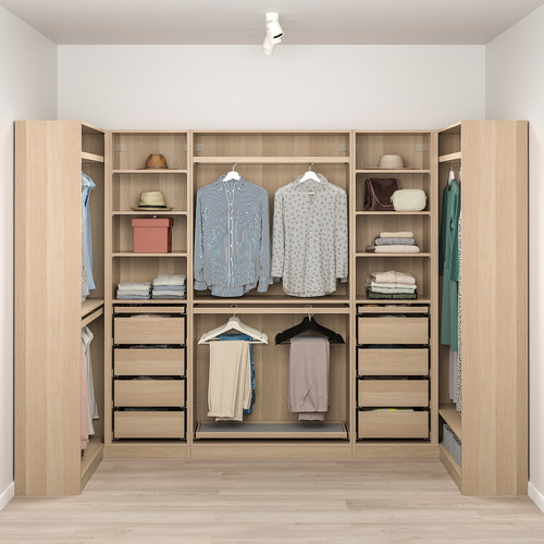 PAX Corner wardrobe, white stained oak effect, 113/276/113x201 cm