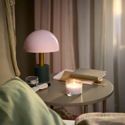 LOTSFÅGEL Scented candle in glass, Pink flowers pale pink, 20 hr