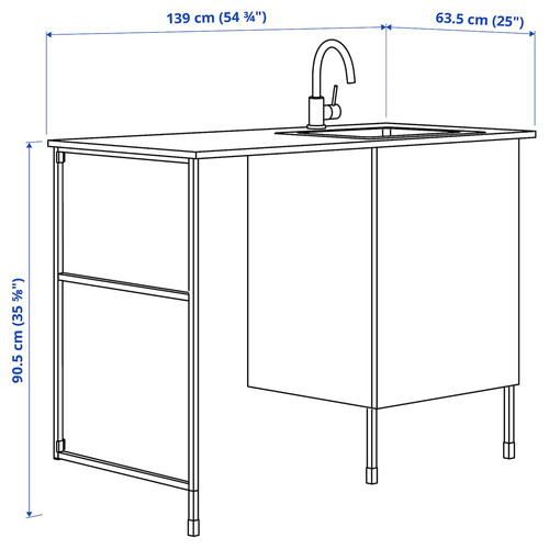 ENHET Storage combination for laundry, anthracite/white, 139x63.5x87.5 cm