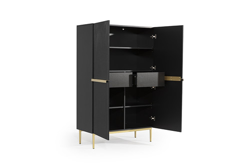 High Cabinet Sideboard Nicole, matt black, gold legs