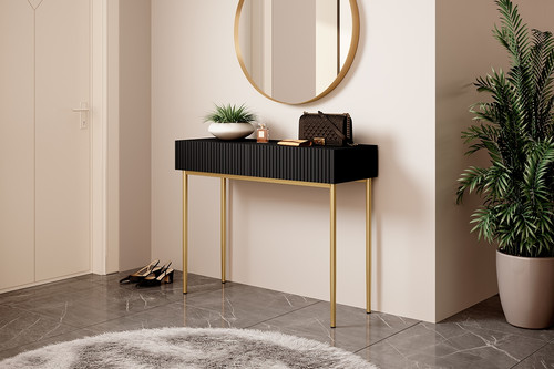 Modern Console Table Dresser Dressing Table Nicole, matt black, gold legs