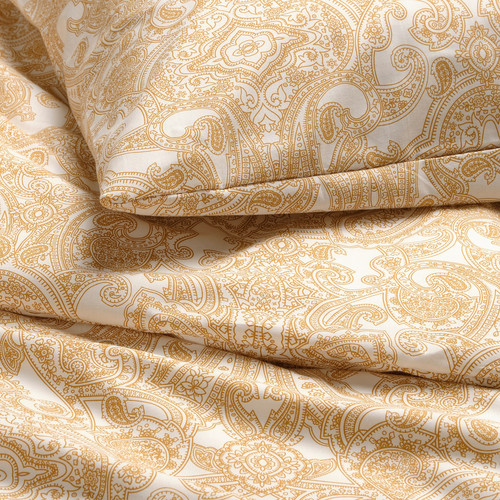 JÄTTEVALLMO Duvet cover and 2 pillowcases, yellow/white, 200x200/50x60 cm