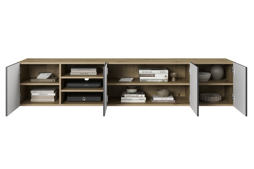 Wall-Mounted TV Cabinet with Shelves Asha 200 cm, artisan/rivier stone mat
