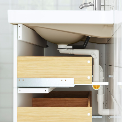 ÄNGSJÖN / BACKSJÖN Wash-stnd w drawers/wash-basin/taps, high-gloss white/bamboo, 122x49x71 cm