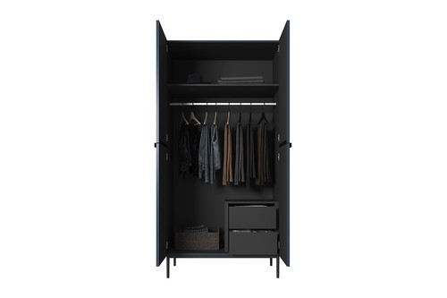 Wardrobe Nicole with Drawer Unit 100 cm, dark blue, black legs