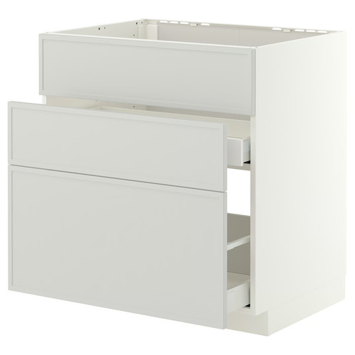 METOD/MAXIMERA Base cab f sink+3 fronts/2 drawers, white/Aspudden light grey, 80x60 cm