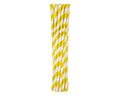 Paper Flexible Drinking Straws 12pcs, yellow stripes