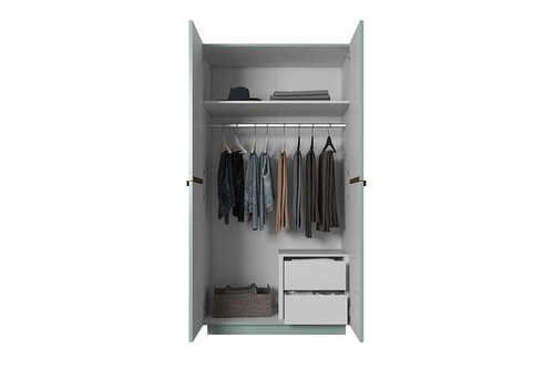 Wardrobe Nicole with Drawer Unit 100 cm, sage, gold handles