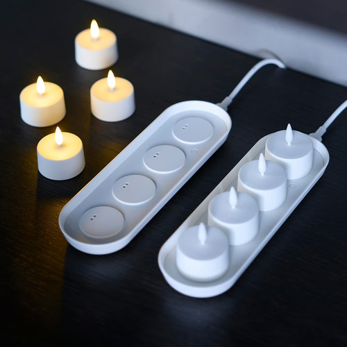 SKATGÅS LED tealight kit, with charging tray white