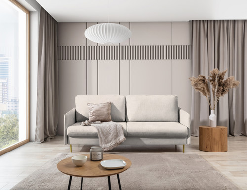 Sofa with Sleeping Function Sofa-Bed Taila, light beige/gold legs