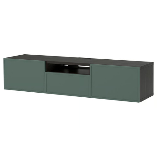 BESTÅ TV bench, black-brown/Krukmakare dark grey-green, 180x42x39 cm